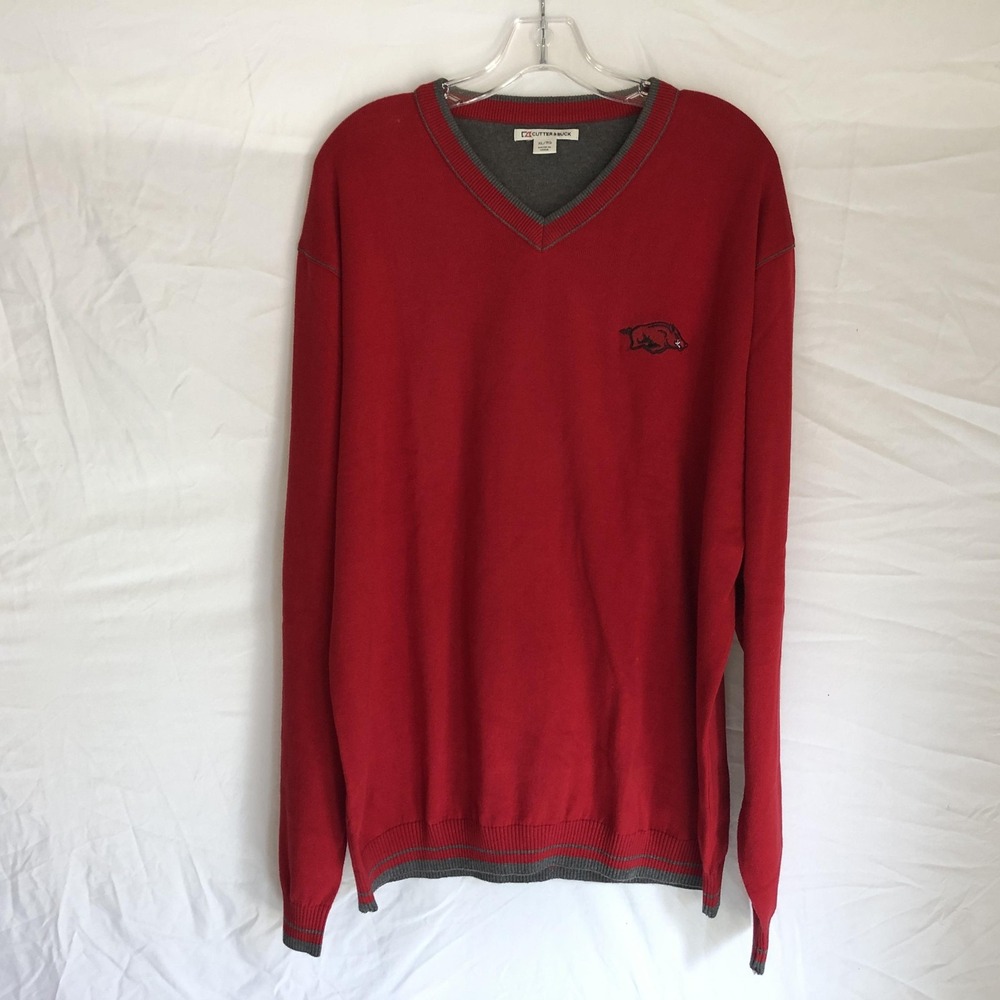Arkansas Razorbacks Sweater Mens XL Red NCAA Golf Cutter & Buck Pullover V-Neck